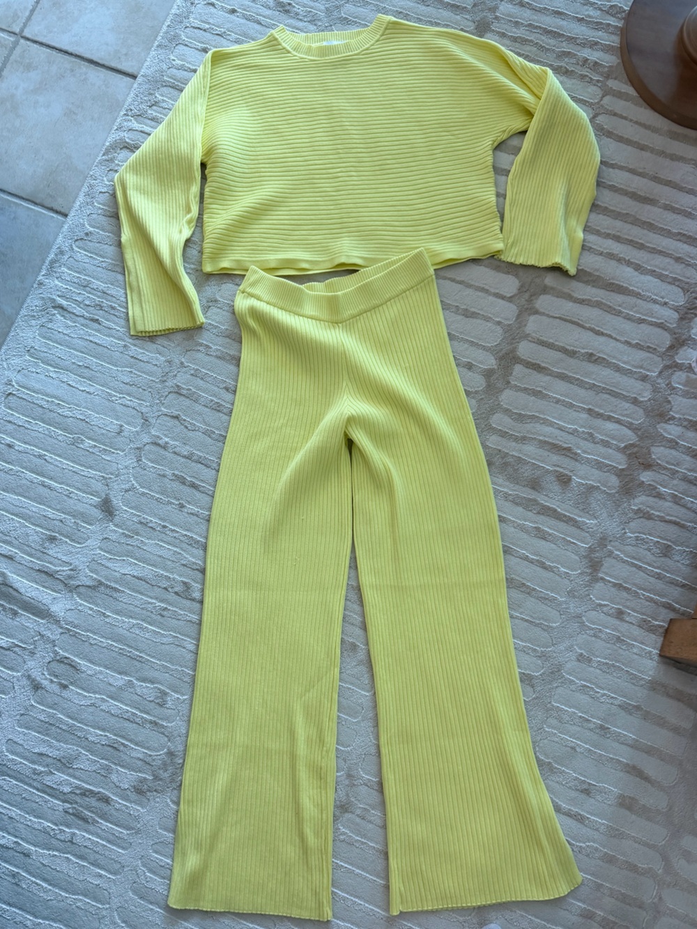 Ribbed Wide-Leg Knit Jumpsuit in Lemon Yellow